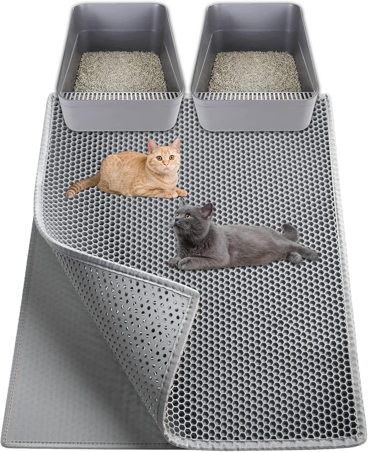 Garoopion Cat Litter Mat, X-Large Size Litter Box Mat, EVA Waterproof Kitty Litter Mat, Honeycomb Double Layer Scatter Control Litter…