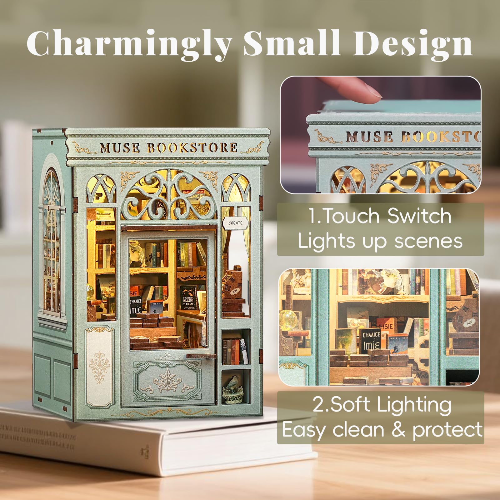 CUTEBEE Book Nook, 3D Puzzle With LED, DIY Miniature House Kits for Adults Wooden Dollhouse Kit - Image 4