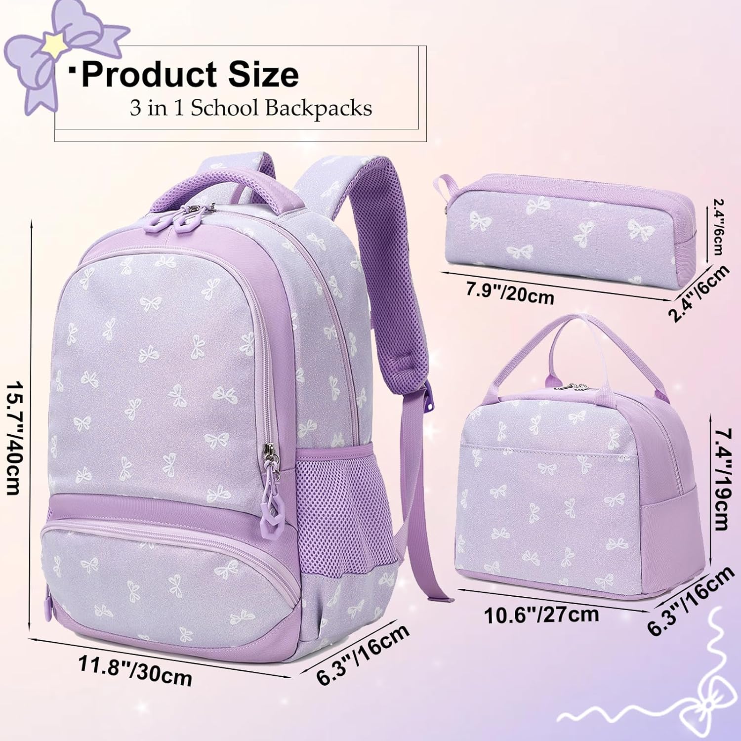 Girls Backpack for Elementary Unicorn Backpack Kids Backpack School Bookbag for Girls 3 in 1 Set Back to School - Image 4