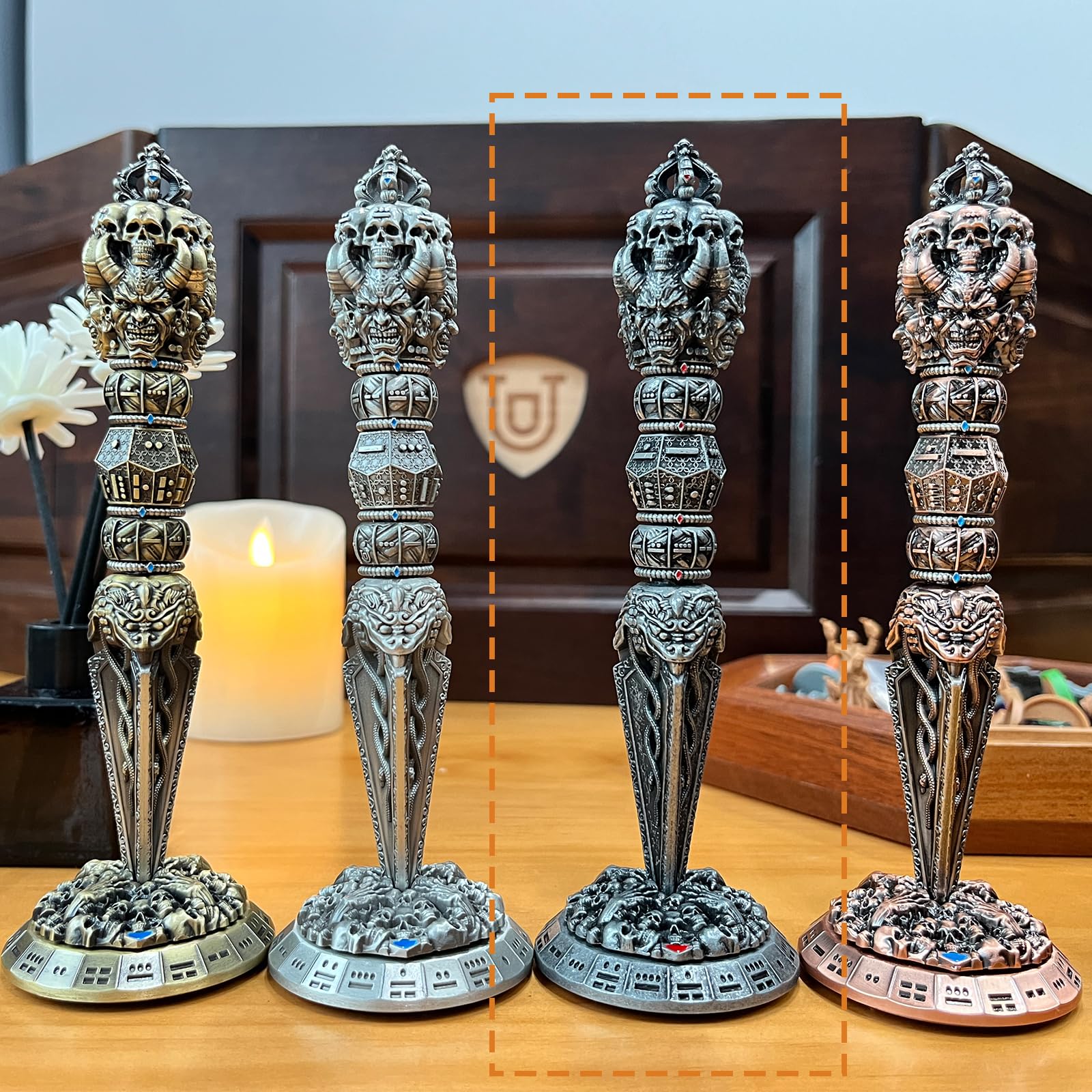 Wand Dice Dadi a bacchetta magica 7 in 1 per DND Dungeons and Dragons, dadi in metallo Fidget Spinner per D20 D12 D10 D8 D6 D4 D% collezione Goblin (nero)