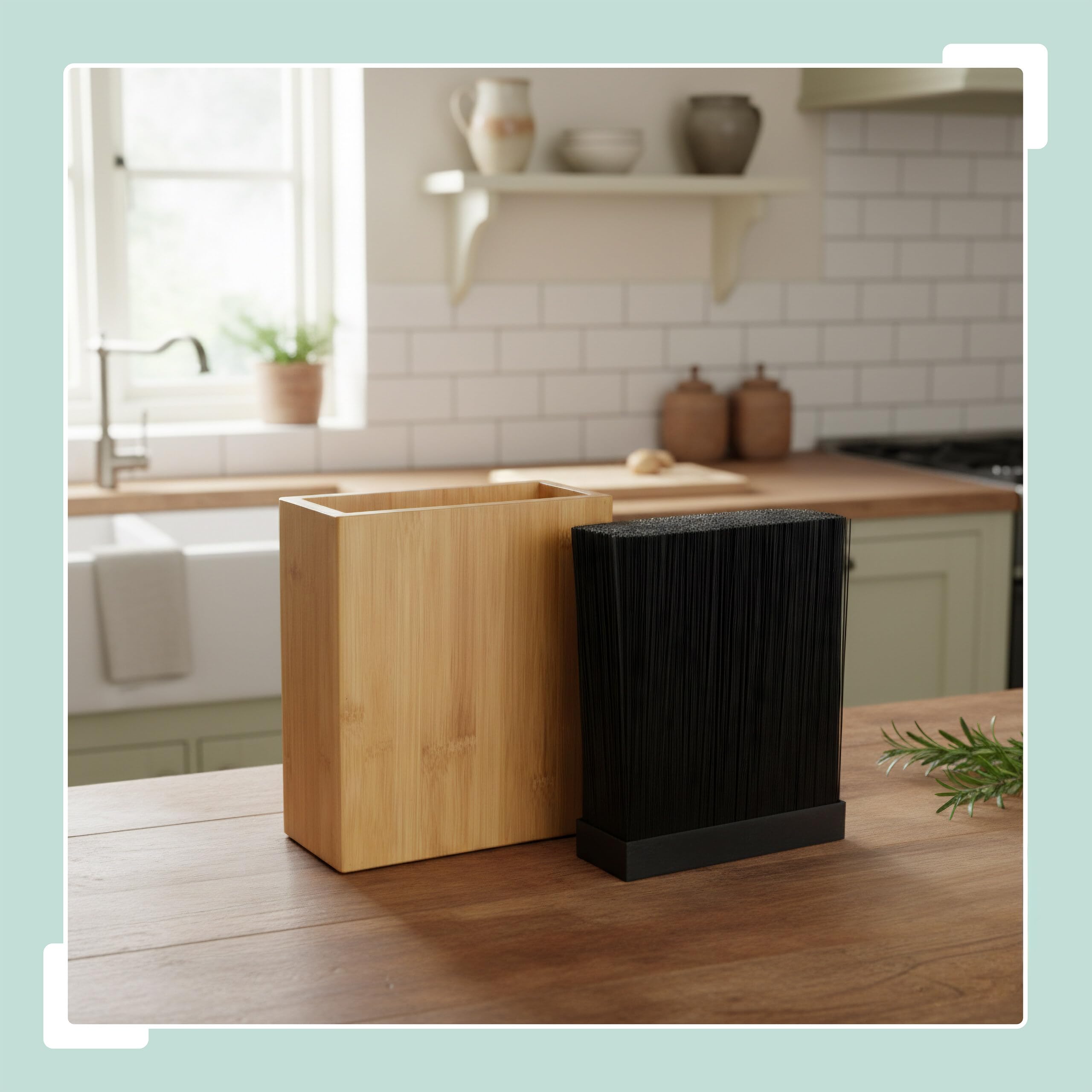 Blocco portacoltelli Relaxdays Vuoto, bambù, Inserto Flessibile, HxLxP: 26 x 23 x 11,5 cm, Porta coltelli, Naturale/Nero