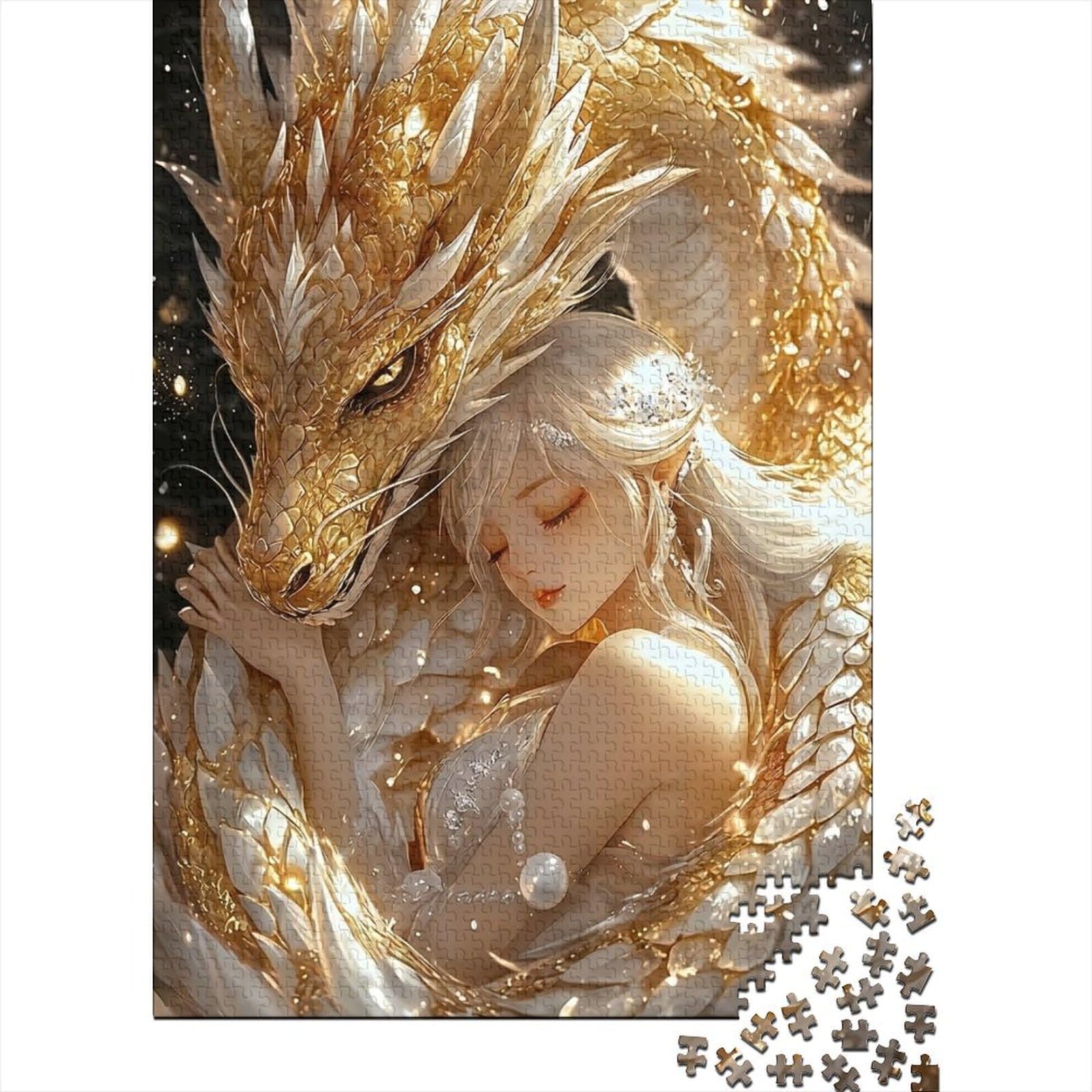golden dragon and fairy 1000 piece jigsaw puzzle paperboard for adults fantasy art puzzle game wall art decor stress relief activity