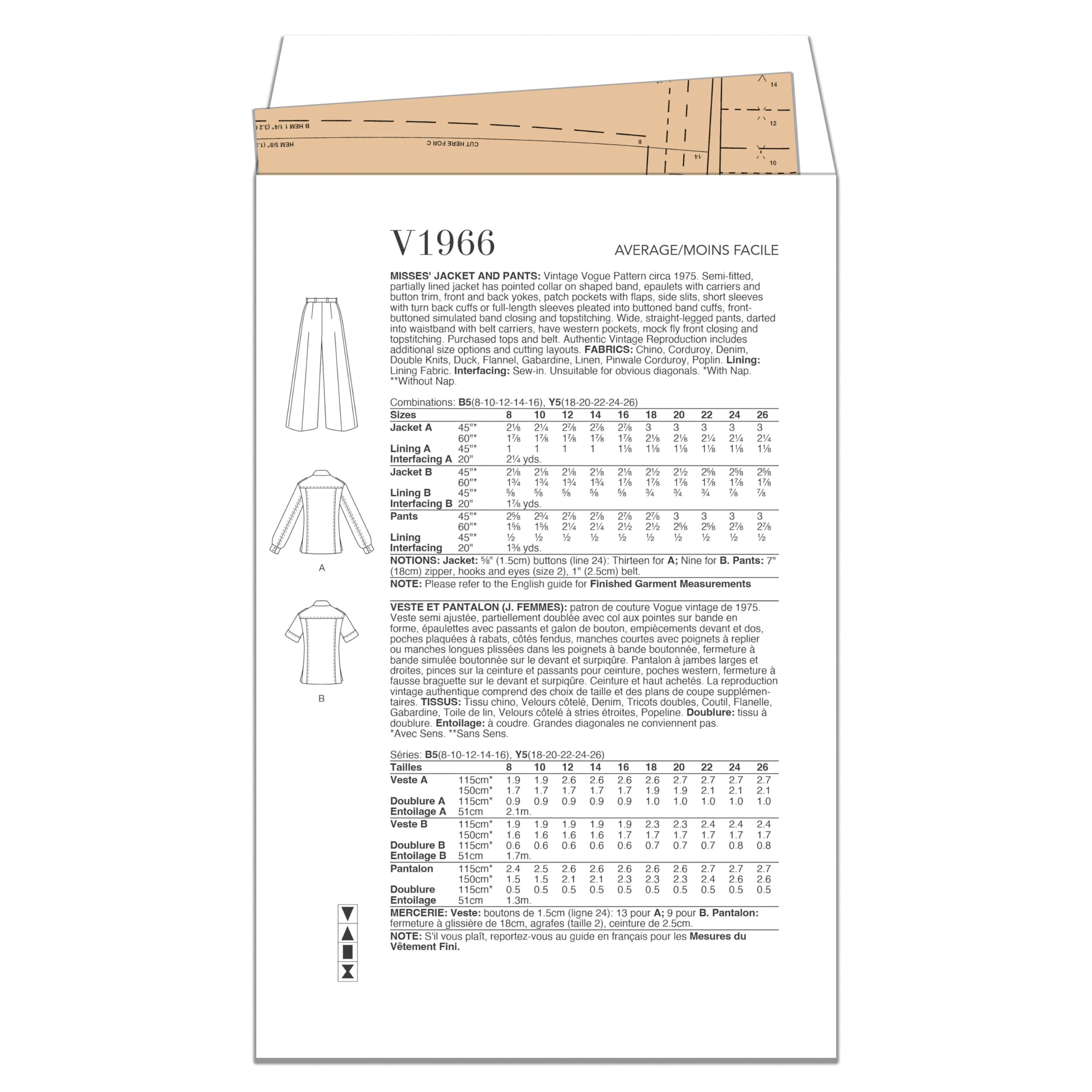 Vogue V1966B5 Misses' Jacket and Pants B5 (8-10-12-14-16), Multicolour - Image 2