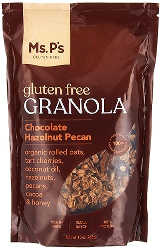 MsPsGFree Granola - Chocolate Avellana Pecan, 10oz, 9.98 oz, rica en fibra, alta proteína, avena orgánica sin gluten, cerezas ácidas orgánicas, nuez