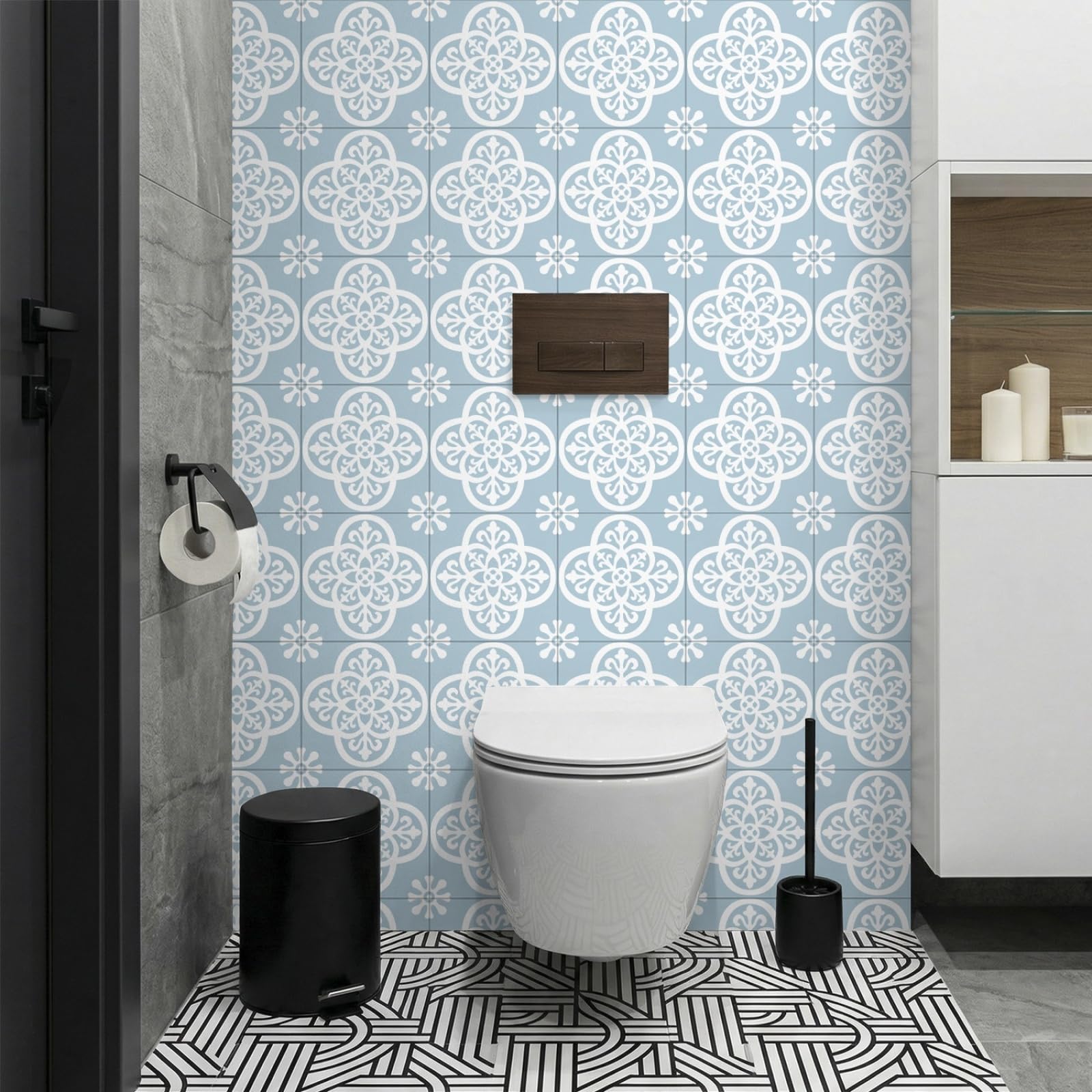 Stick on Tiles Blue Morocco Kitchen Tile Stickers Waterproof Vinyl Decals Self Adhesive Stick on Bathroom Tiles Backsplash Decorative Tile Covers 30x30 cm/ 10 pcs