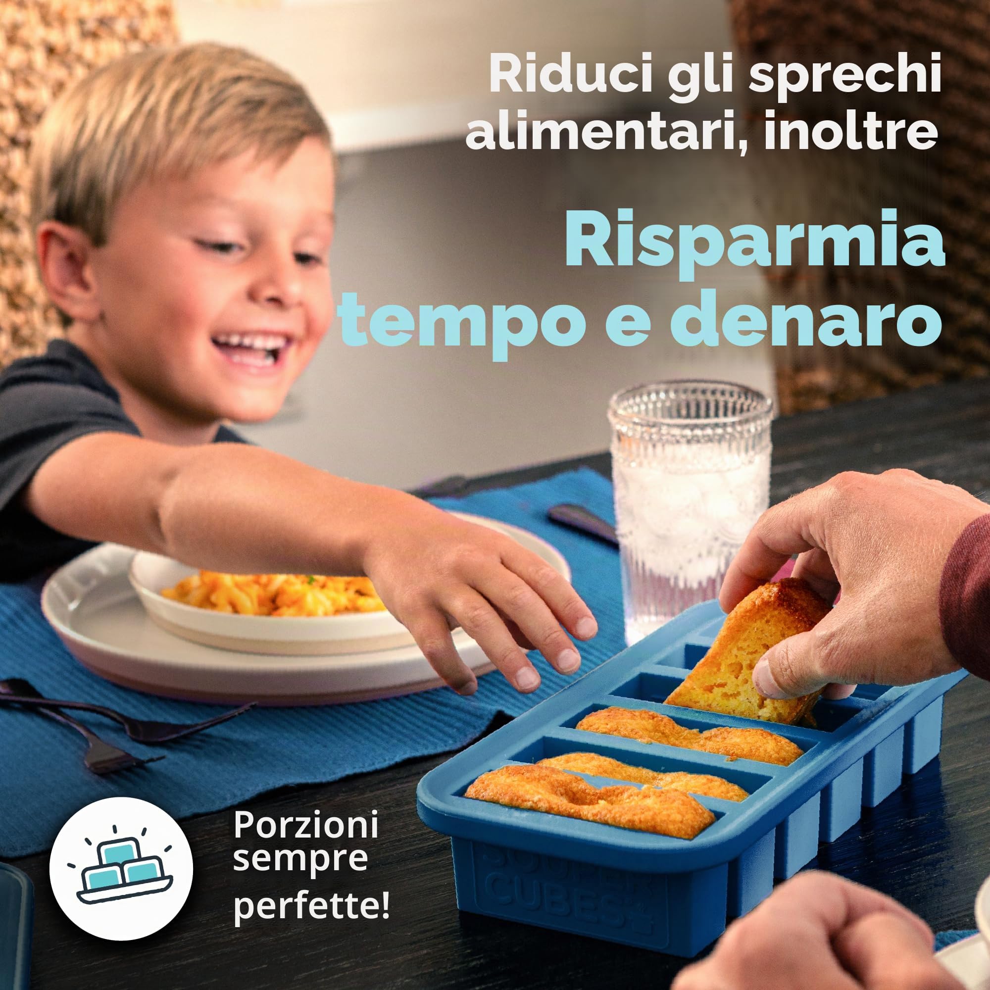 Souper Cubes Set regalo di stampi per congelatore in silicone con 2 cucchiai, 1/2, 1 e 2 tazze, vassoi per congelatore in silicone con coperchio, set di accessori per la preparazione dei pasti e