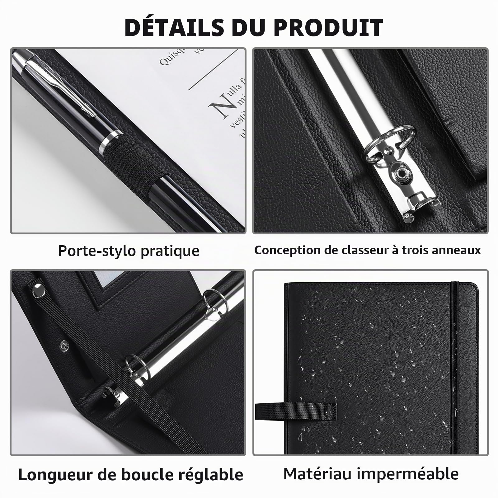 Porte-Partitions A4: Porte-Partitions Pour Chœur, Portes-Partition Pour Feuilles De Musique Poche Intérieure Et Dragonne, Classeur à Partition En Cuir PU Avec 3 Anneaux Pour Musicales (Noir)