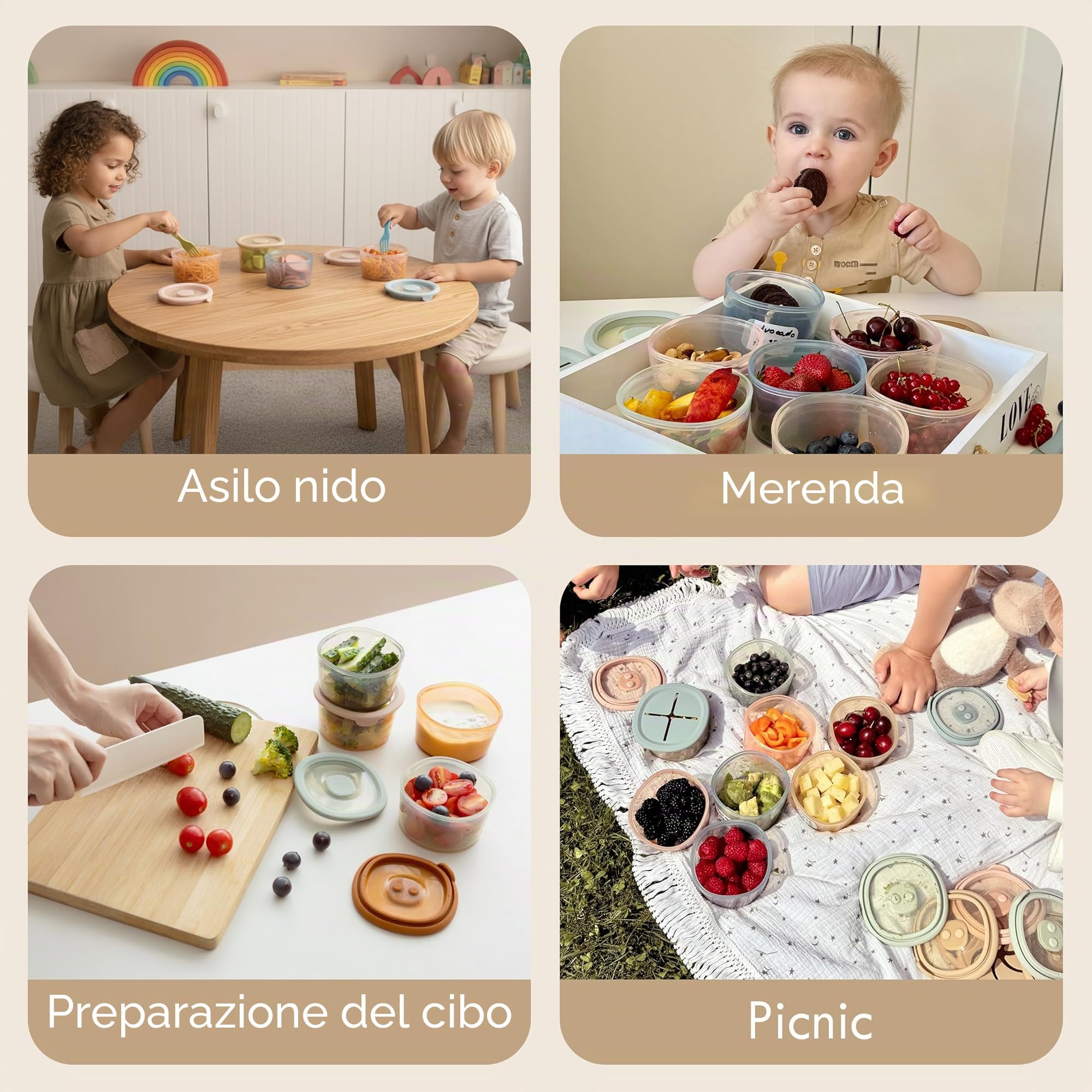 Moonkie Contenitori Pappa Neonati 240ml 3 Pezzi Silicone con Coperchio Senza BPA per Lavastoviglie Freezer Microonde