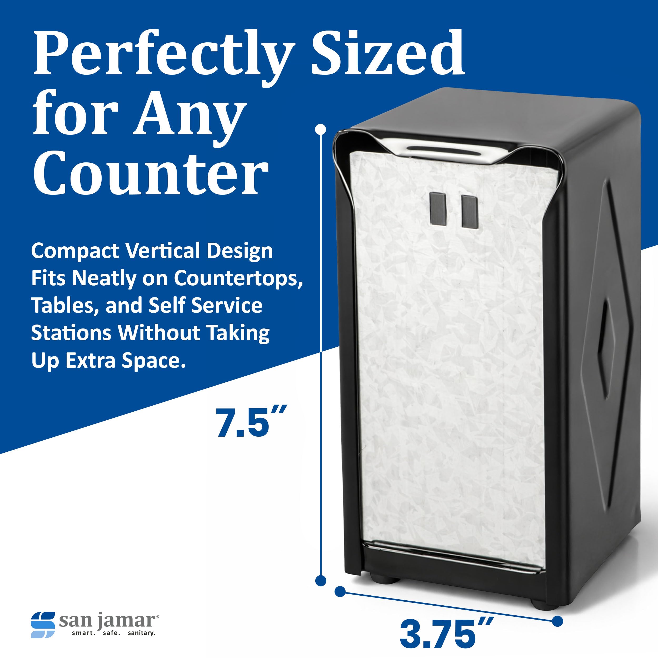 San Jamar Tabletop Napkin Dispenser, Tall Fold, 3-3/4 x 4 x 7-1/2, Capacity: 150, Black by San Jamar