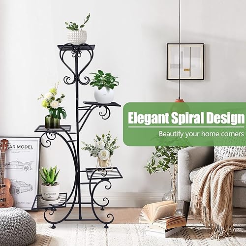 Miniatura 2 de Soporte de metal de 5 niveles para plantas para interiores y exteriores, estante de esquina en espiral de hierro mejorado, organizador de macetas de