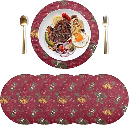 Miniatura 3 de Christmas Pine Red Dining Room Table Placemats, Heat Resistant Non Slip Placemats Round for Kitchen one sizex1