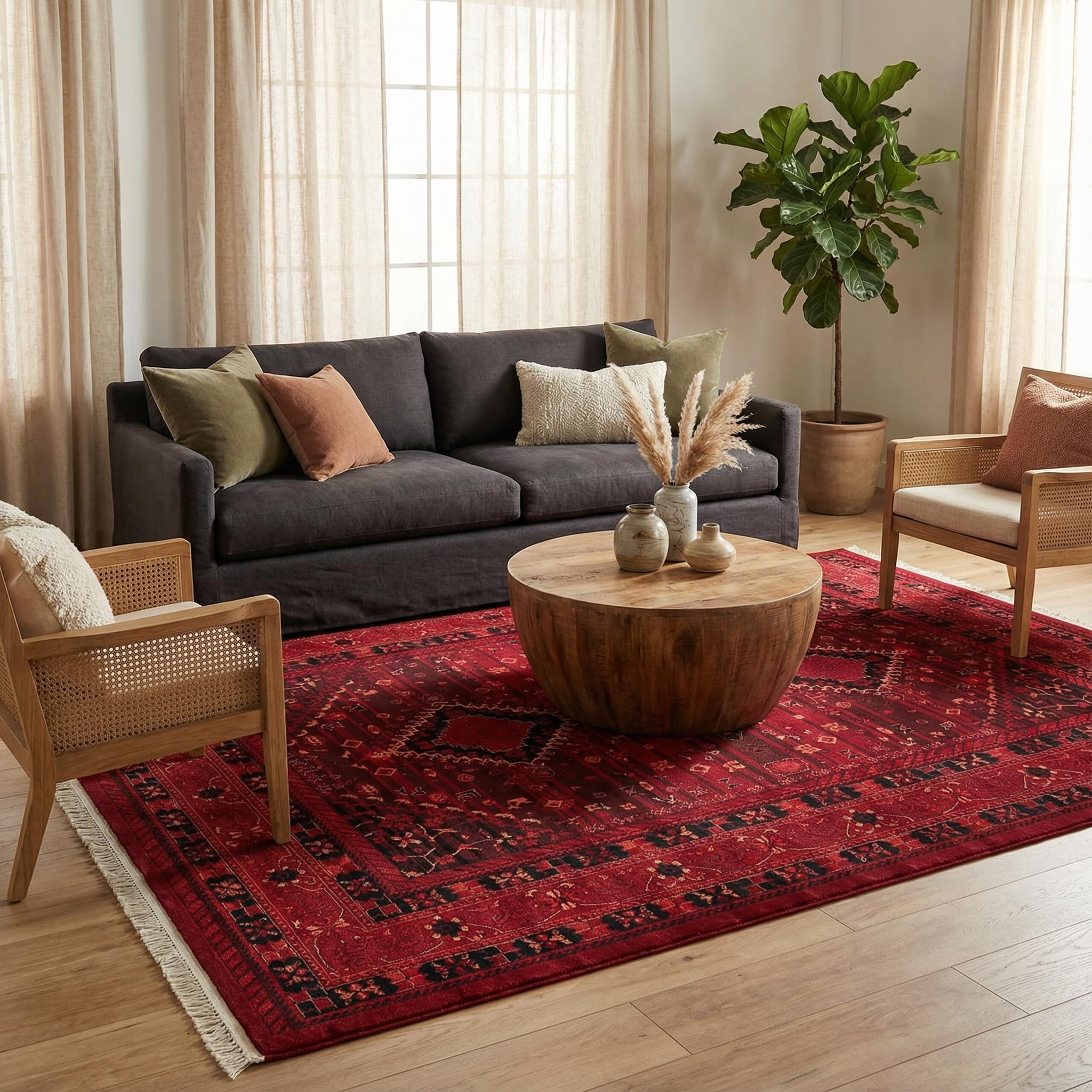 Unique Loom Tekke Collection Area Rug - Sheibani (7' 10" x 11' Rectangle, Red/ Black)