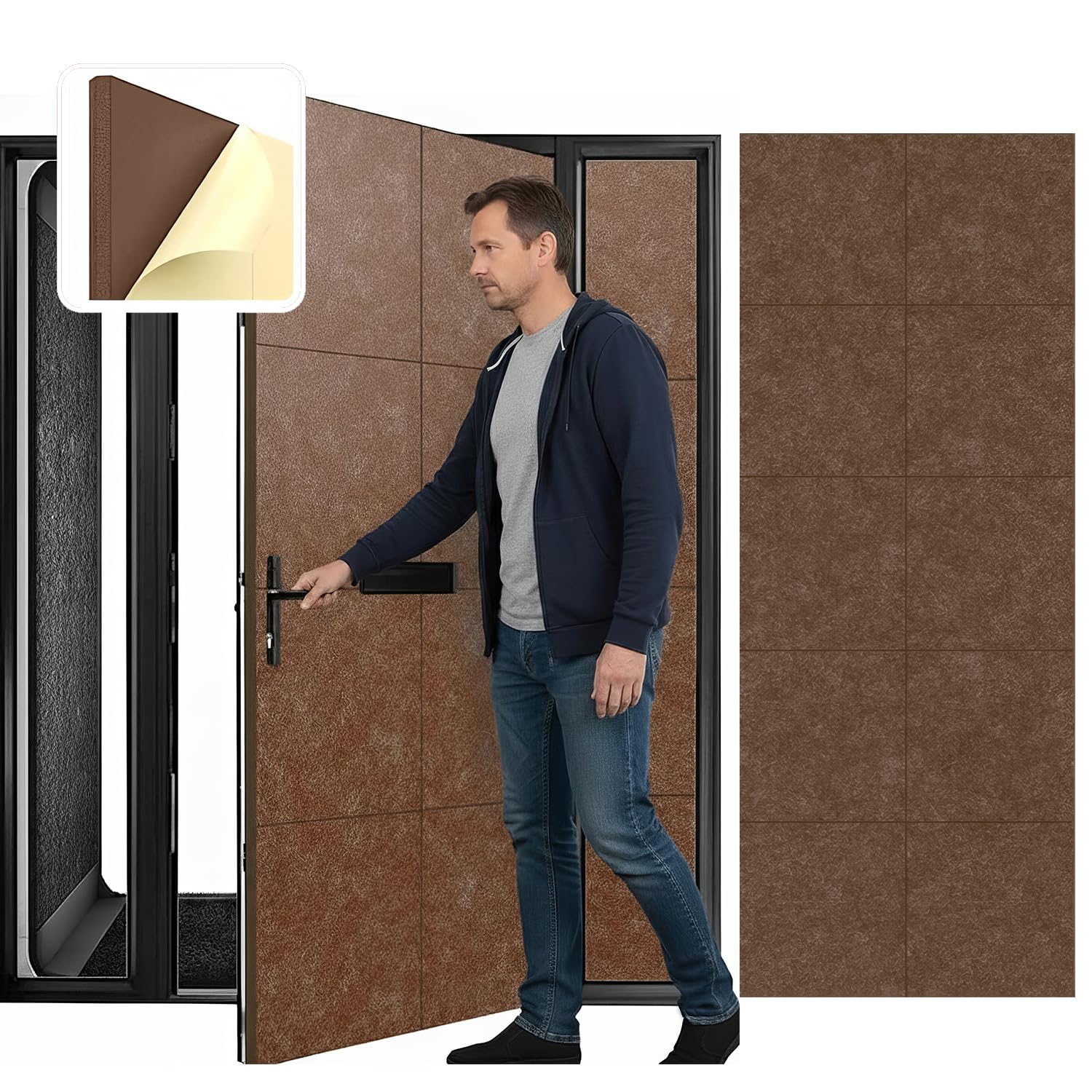 Arrowzoom 20 Pack Brown Soundproof Door Panels – 12"x12"x0.78" Self-Adhesive Polyester Acoustic Foam Tiles for Noise Reduction, Peel and Stick for Studio, Office, Bedroom 1244