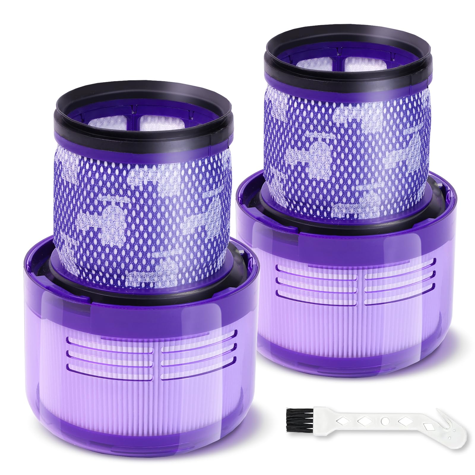 Filtre de Remplacement pour Dyson V11 V15 V15s SV14, 2 Packs de Filtres et 1 Brosse de Nettoyage Compatibles avec Torque Drive Animal Complete Extra V15 Detect V15s, Comparer avec la Pièce 970013-02