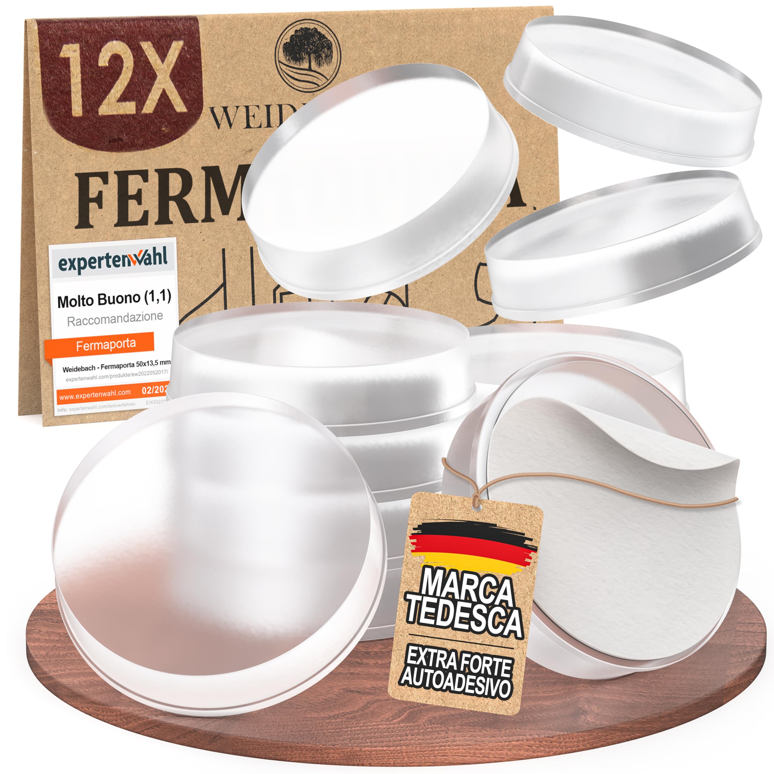 WEIDEBACH® 12x discreto fermaporta maniglia trasparente, paracolpi autoadesivi 20x5 mm, proteggi muro da sedie, gommini per bagno, superfici in vetro, pareti.