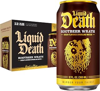 Liquid Death Rootbeer Wrath Sparkling Water - Bold Root Beer Flavor, 2g Sugar, No Caffeine, No Artificial Sweeteners, 12oz 12-Pack