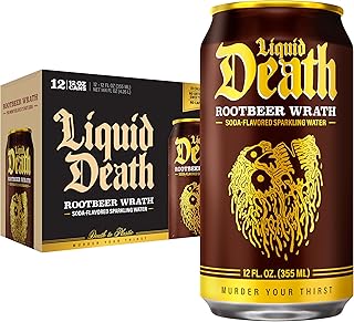 Liquid Death Soda-Flavored Sparkling Water - Rootbeer Wrath, Less Sugar*, Huge Flavor, No Caffeine, No Artificial Sweeteners, 12 Fl Oz (Pack of 12)