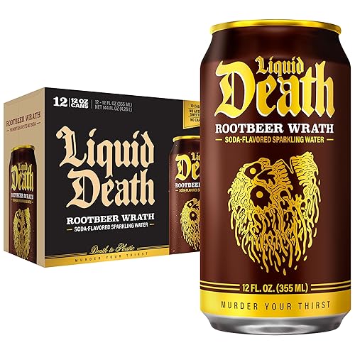 Liquid Death Soda-Flavored Sparkling Water - Rootbeer Wrath, Less Sugar*, Huge Flavor, No Caffeine, No Artificial Sweeteners, 12 Fl Oz (Pack of 12)