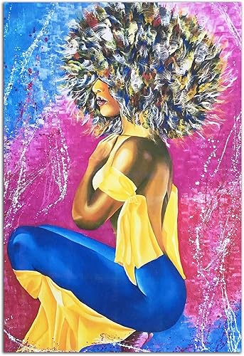 Miniatura 7 de Startonight Arte de pared de vidrio acrílico, retrato en azul y dorado metálico, obra de arte brillante de 24 x 36 pulgadas, decoración del hogar