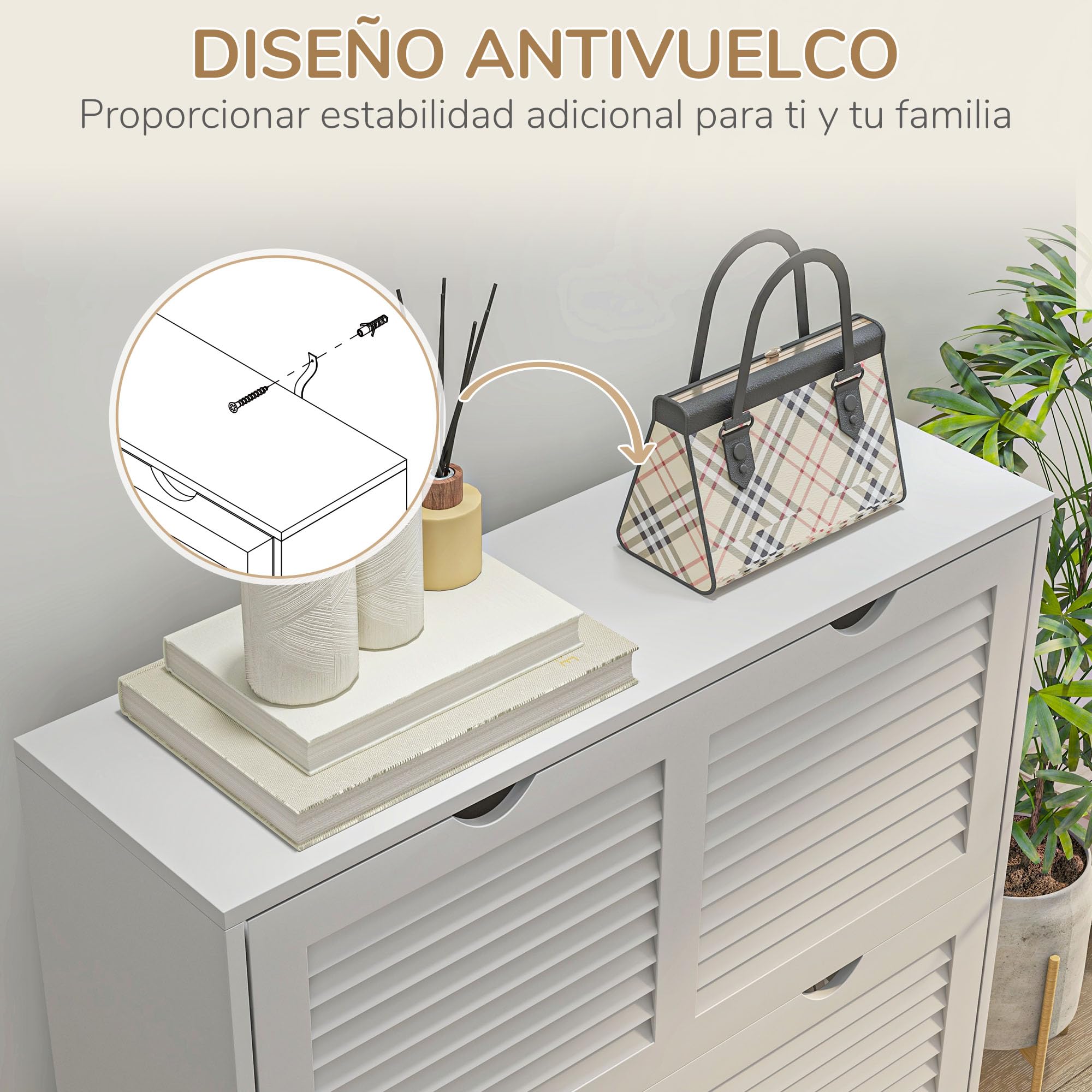 HOMCOM Zapatero Moderno de Entrada Recibidor con 2 Cajones Abatibles y Estantes Regulables para 16 Pares de Zapatos Zapatero Estrecho para Pasillo 81,5x25x83 cm Blanco