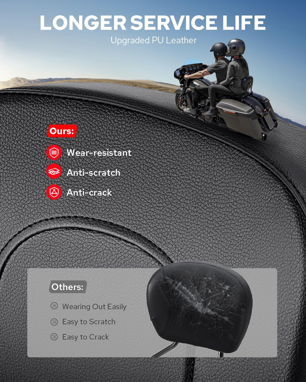 Benlari Passenger Backrest Sissy Bar, Quick Release Rear Detachable Sissy Bar Backrest Compatible with Harley Davidson Street Glide Road King Electra Glide Road Glide 2009-2024, Black