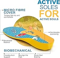 Vista 2 de Footlogics Fun Kids - Plantillas ortopédicas para zapatos con soporte de arco para el dolor de talón de los niños (enfermedad de Sever), dolores