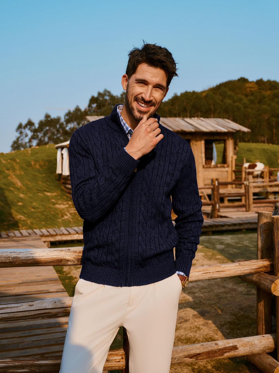 PJ PAUL JONES Mens Cardigan Sweater Full Zip Up Stand Collar Cardigans Long Sleeve Knitted Sweaters - Image 2