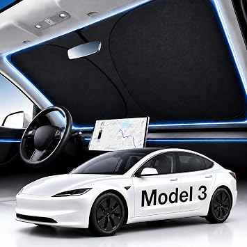 Tesla Model 3 Windshield Sunshade 2016-2026, Custom Fit Foldable Front Window Sun Shade, Heat Insulation UV Blocker Sun Visor, Reflective Sunshade for Tesla Model 3 Accessories