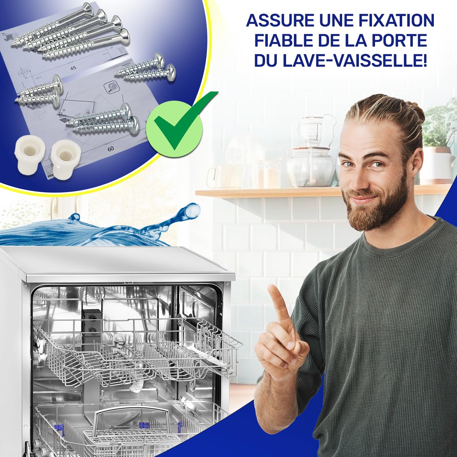 Compatible Ariston Indesit Kit De Fixation Porte Lave-Vaisselle Encastrable MONTERAL - Compatible Ariston, Indesit, Whirlpool 45/60cm - Code C00534183 Fixation Façade Lave-vaisselle Bosch