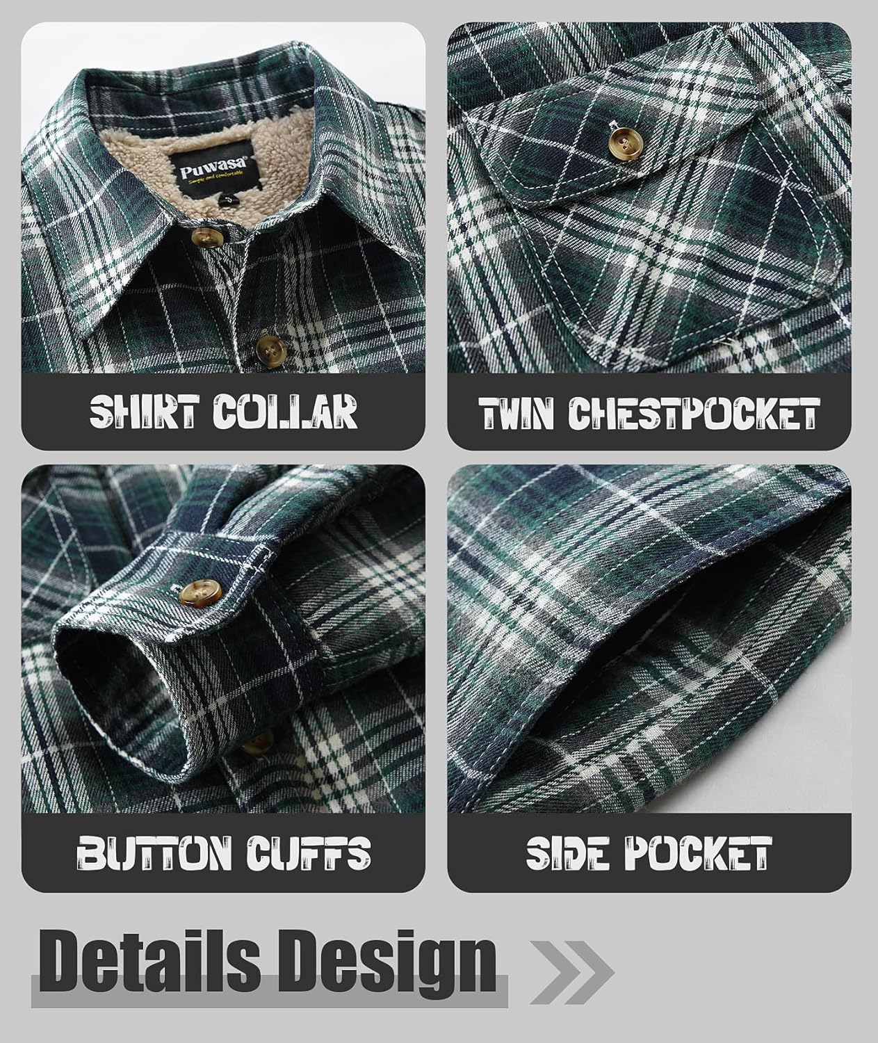 Men's Sherpa Lined Cotton Flannel Shirt Jacket Button Down Long Sleeve Fleece Jacket for Men - Image 7