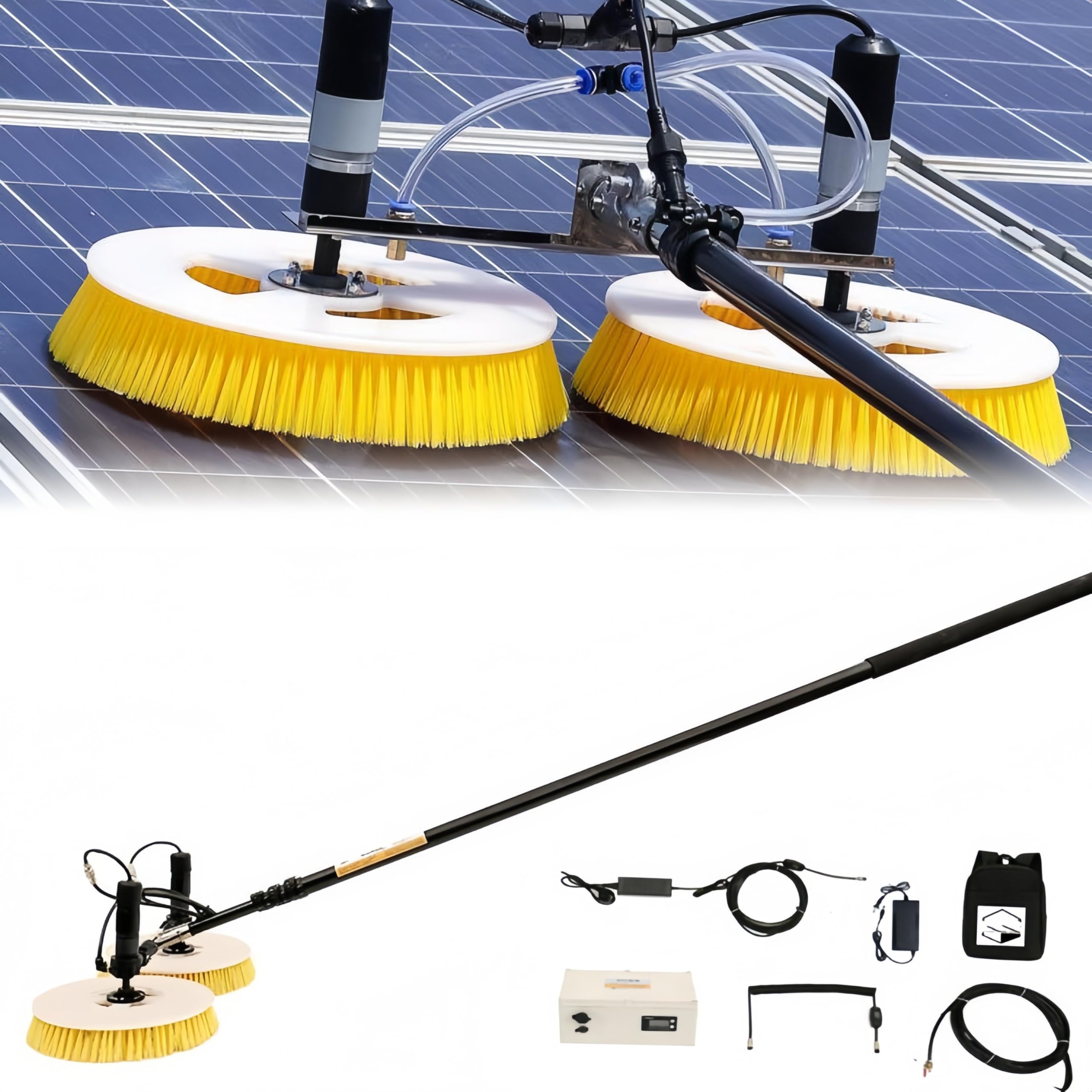 DUANHOZ Double-Head Automatic Brush Cleaning Tool Kit with 65cm Wide Head, Telescopic Extension Rod and Water Fed Systems for Building Facades, 3.5m