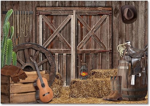 Western Backdrop Cowboy Theme Party Decorations Retro Country Rodeo Wooden Barn Door Photo Booth Backdrop for Photoshoot Birthday Party Themed Party Baby Shower 9 x 6 ft