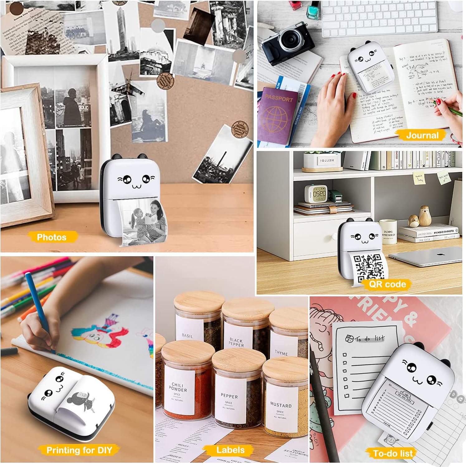 Sticker Printer, Mini Thermal Printer with 10 Rolls Paper, Sticker Maker Machine, Portable Printers for Notes, Journal, Fun, Work, Gift for Kids, Compatible with iOS&Android