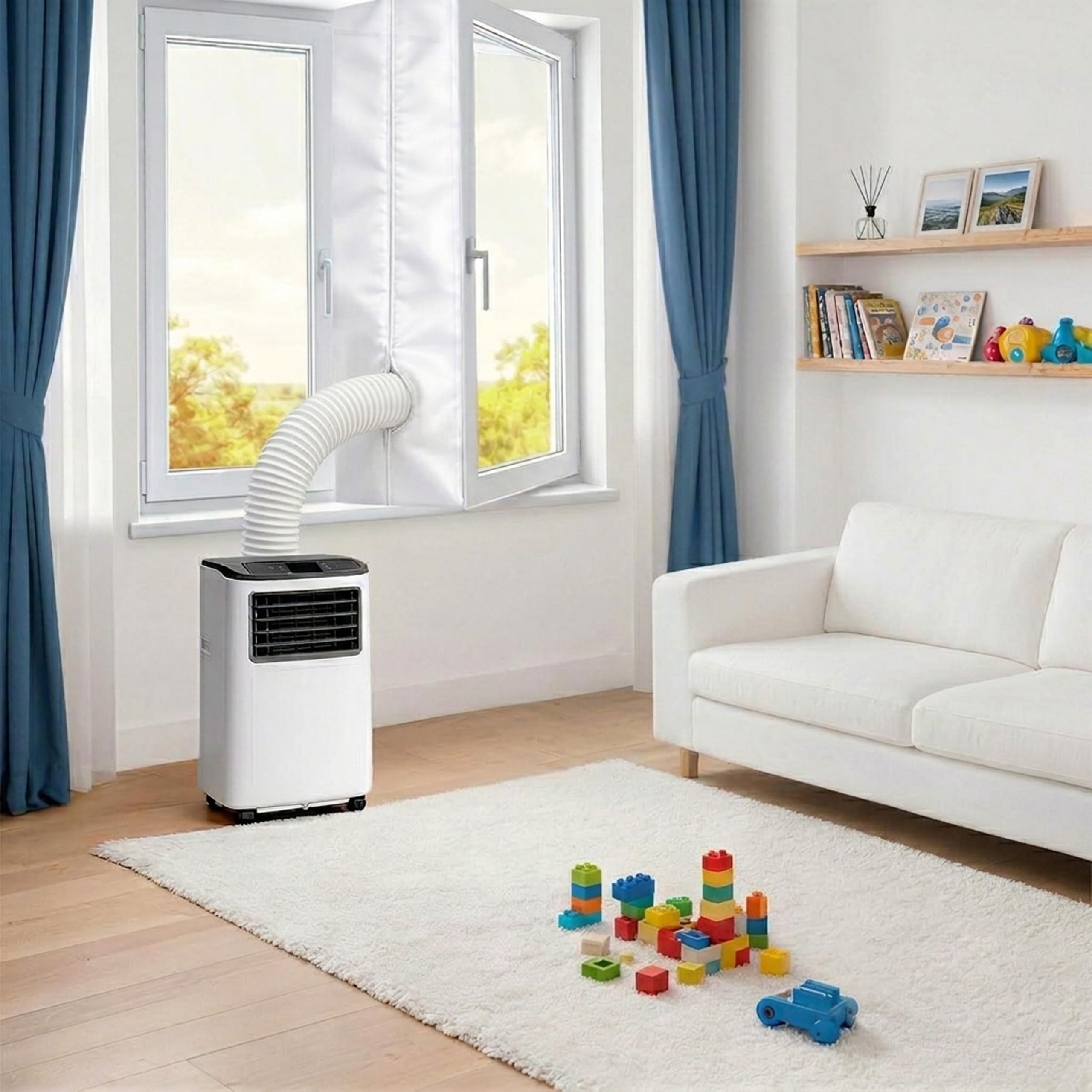Fensterabdichtung für Mobile Klimaanlage, Abluftschlauch Dichtung für Dreh- und Kippfenster, Fensterdichtung ohne Bohren, Wasserdichtes Polyester mit Reißverschluss und Klettband (300CM)