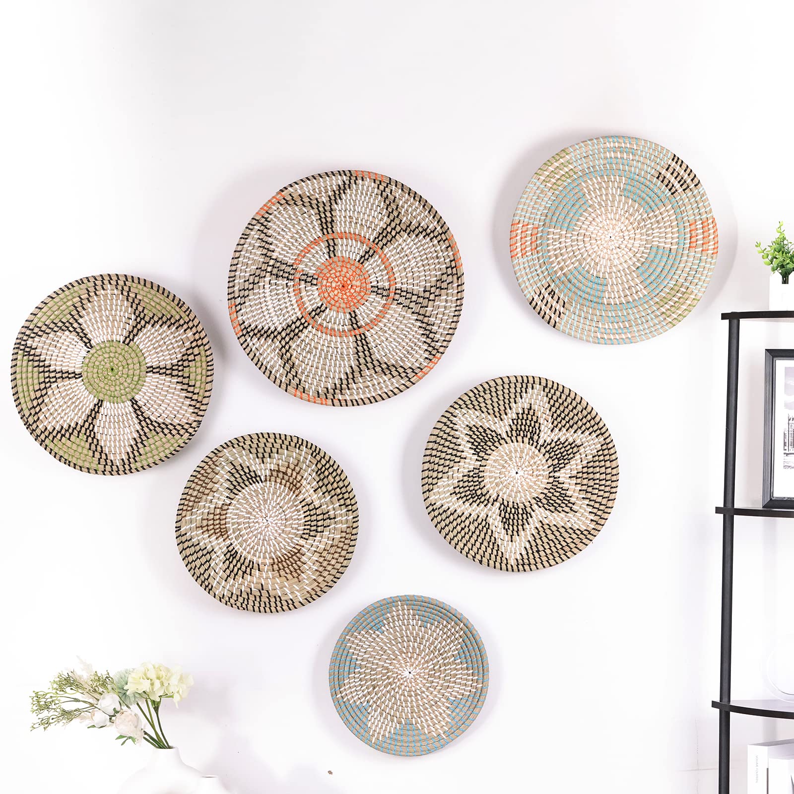Wall Basket Decor Set of 6, Boho Hanging Seagrass Baskets Woven Basket