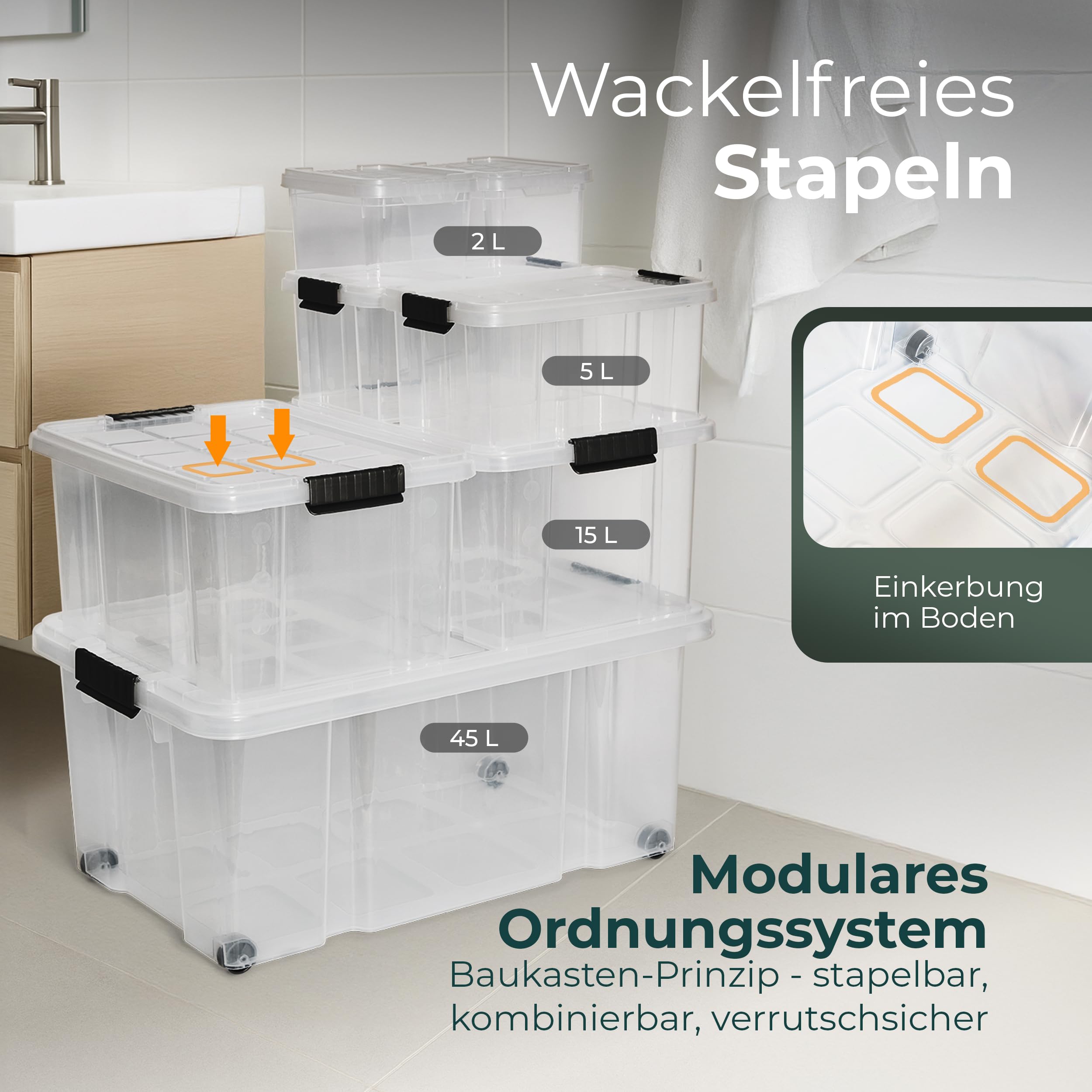 BigDean 2 x 60 liter opbergdoos met deksel, groot transparant