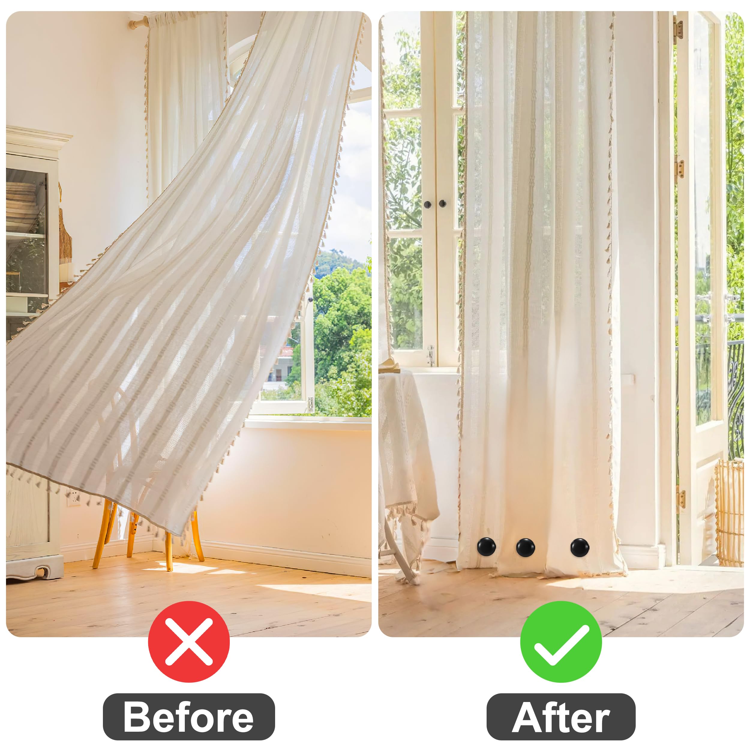 Heveer Magnetic Curtain Weights Round Magnetic Curtain Weights Magnetic Round Curtain Weights for Curtains Magnets for Shower Curtains Window Curtain Tablecloths 6 Pieces Black - Image 2