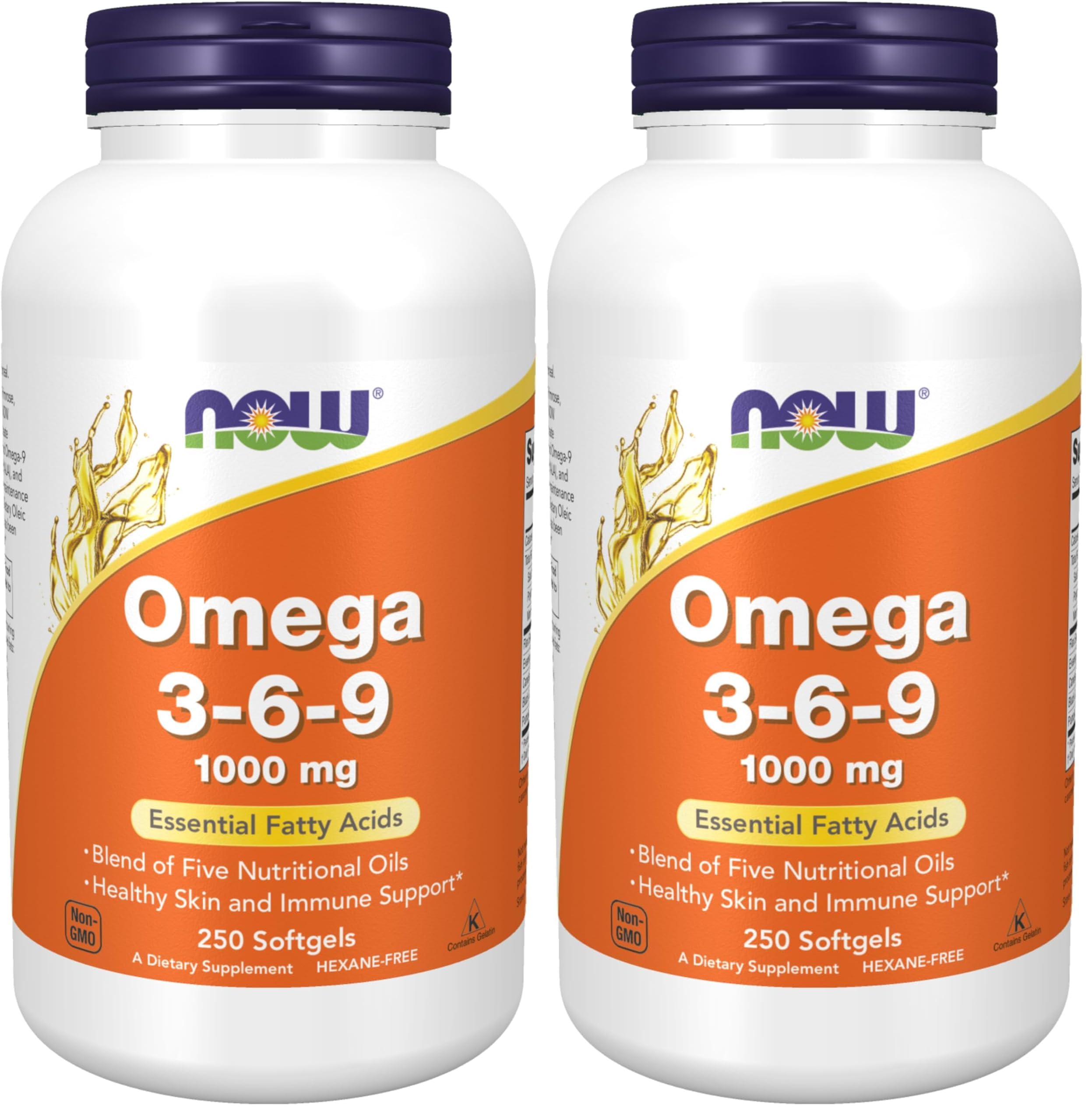 NOW Foods Supplements, Omega 3-6-9 1000 mg with a Blend of Flax Seed, Evening Primrose, Canola, Black Currant and Pumpkin Seed Oils, 250 Softgels, (Pack of 2) 250 Count (Pack of 2)