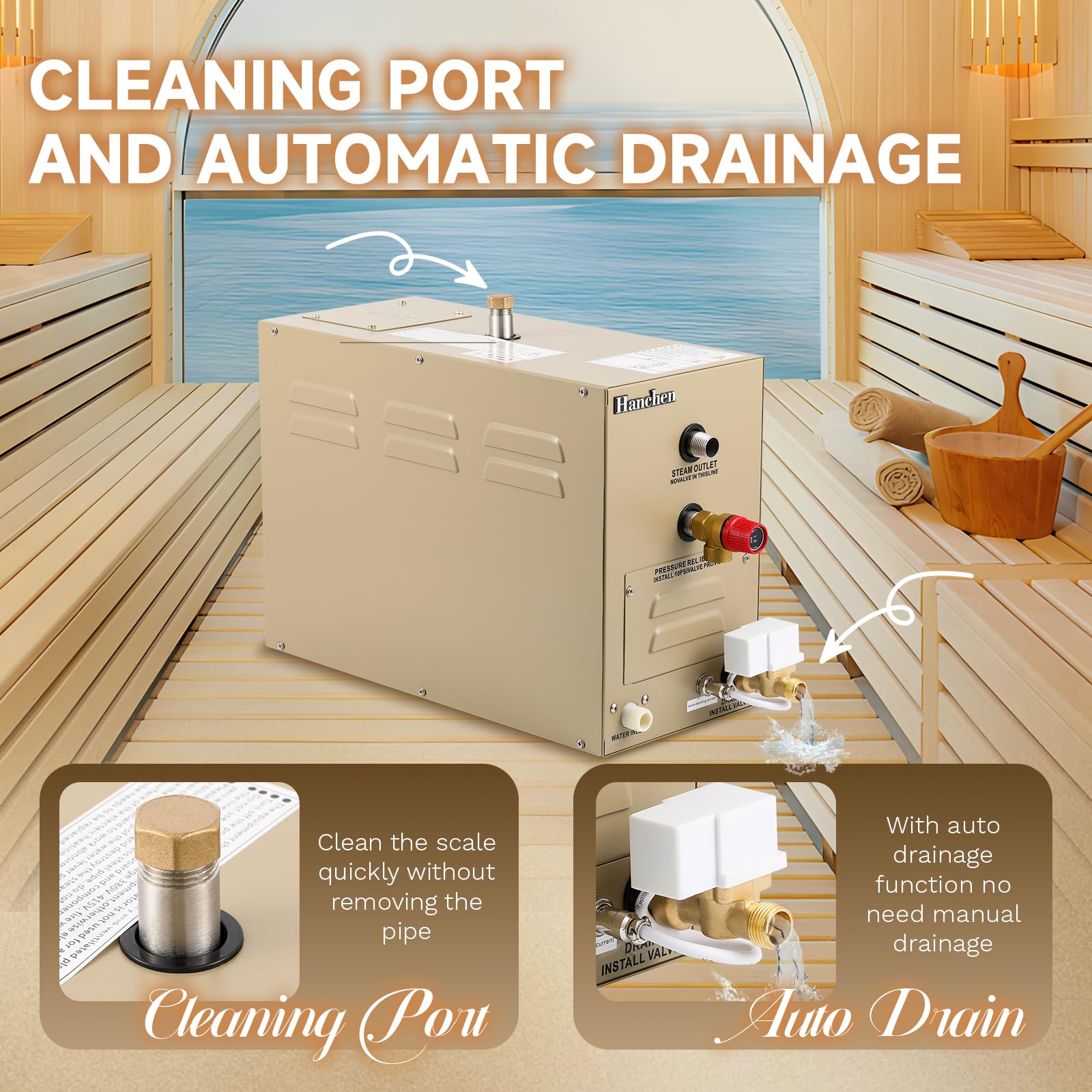 Hanchen 9KW Generador de Vapor para Sauna Baño Turco Ducha 7.5m³ Temperatura Ajustable 35-55℃ CE Temporizador 10min-12h 380V CE