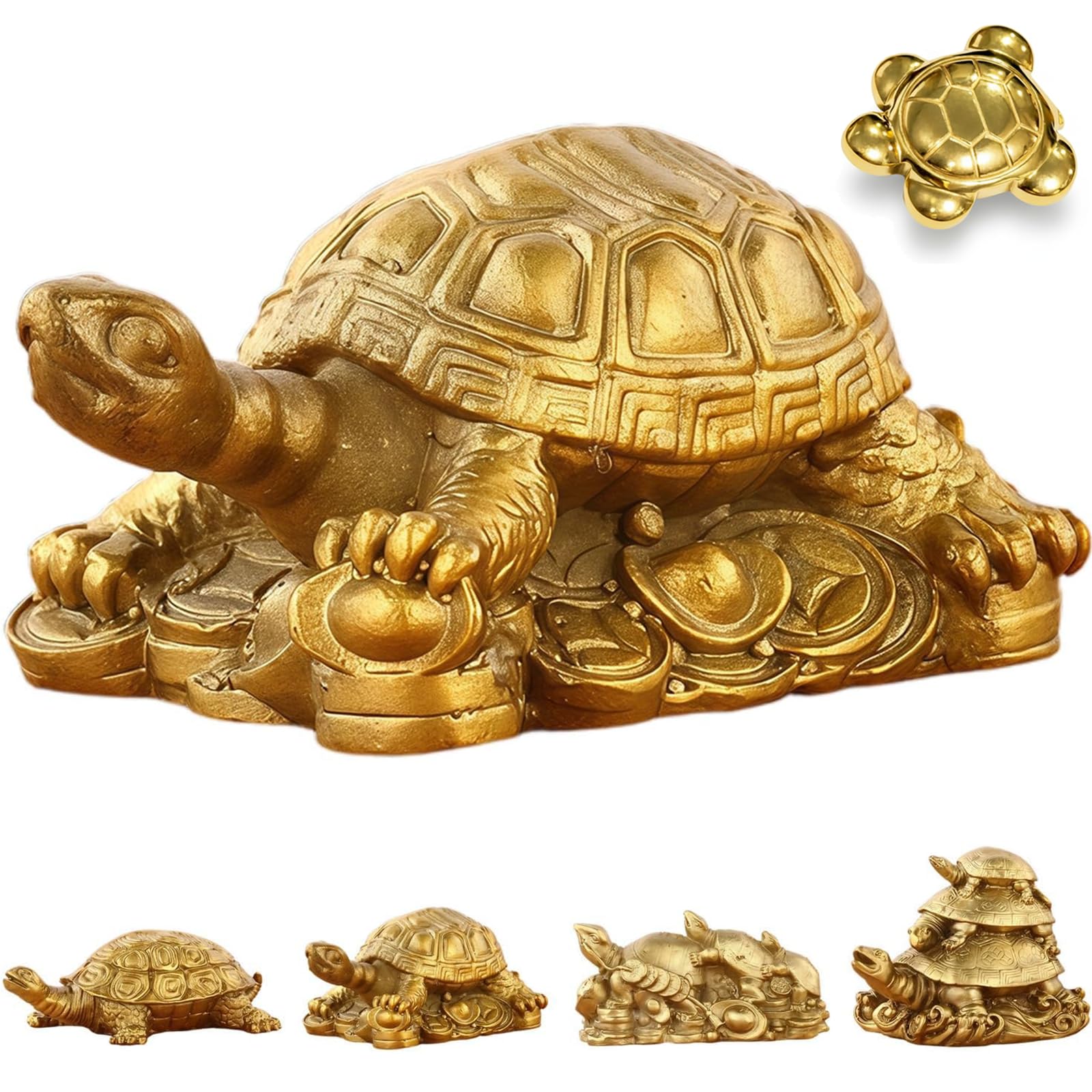 Liocwocne A Pyrite Tortoise Statue Brass Turtle Figurine,Feng Shui Crystal Decor For Home Office Desk Shelf, Symbol Of Wealth Prosperity & Luck, Te Pet Nimal Sculpture Gift (A)