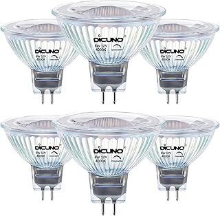 DiCUNO 6W MR16 LED Bulb Dimmable 4000K Natural White, GU5.3 Base Bulb 60W Equivalent, 40 Degree Beam Angle 650LM 12V AC/DC, Landscape Light Bulb Spotlight Lighting, 6 Pack