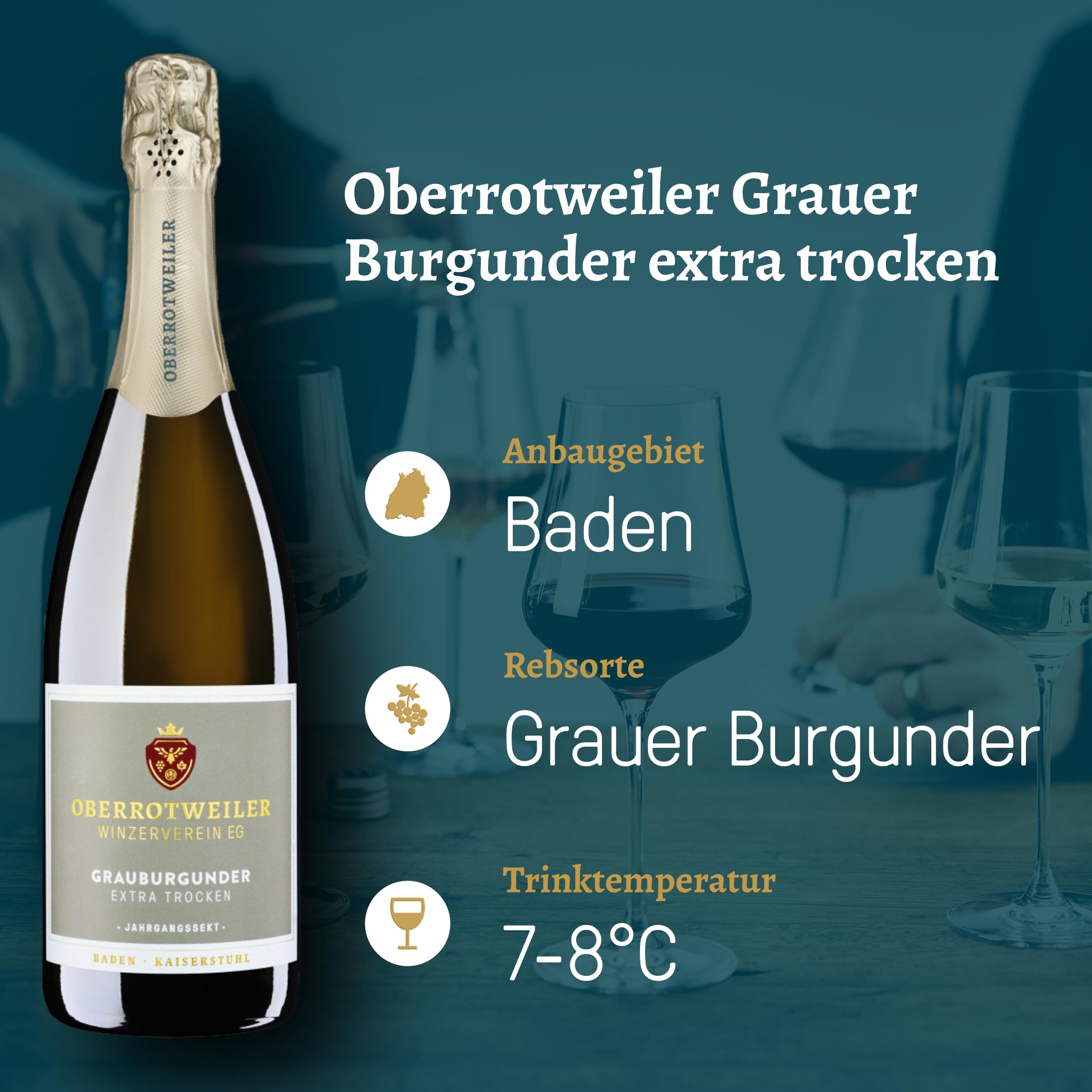 Oberrotweiler Grauburgunder Sekt Extra trocken - SILBER 2026 AWC Vienna - fülliger, kräftiger Geschmack, perfekt als Aperitif - Badischer Winzersekt (3 x 0,75l)