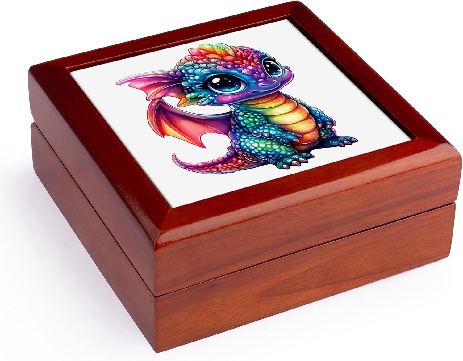 3dRose Colorful Baby Dragon Art Jewelry Box 7 x 7 inch with 4 inch tile