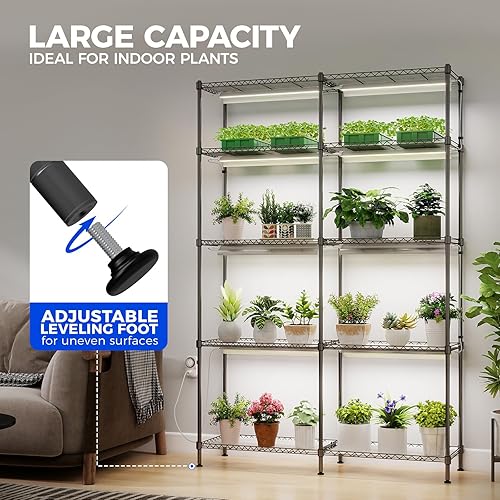 Vista 68 de Barrina CX83 - Soporte para plantas con luces de crecimiento, estante para plantas de 6 niveles con panel de luz de crecimiento ultrafino de Negro