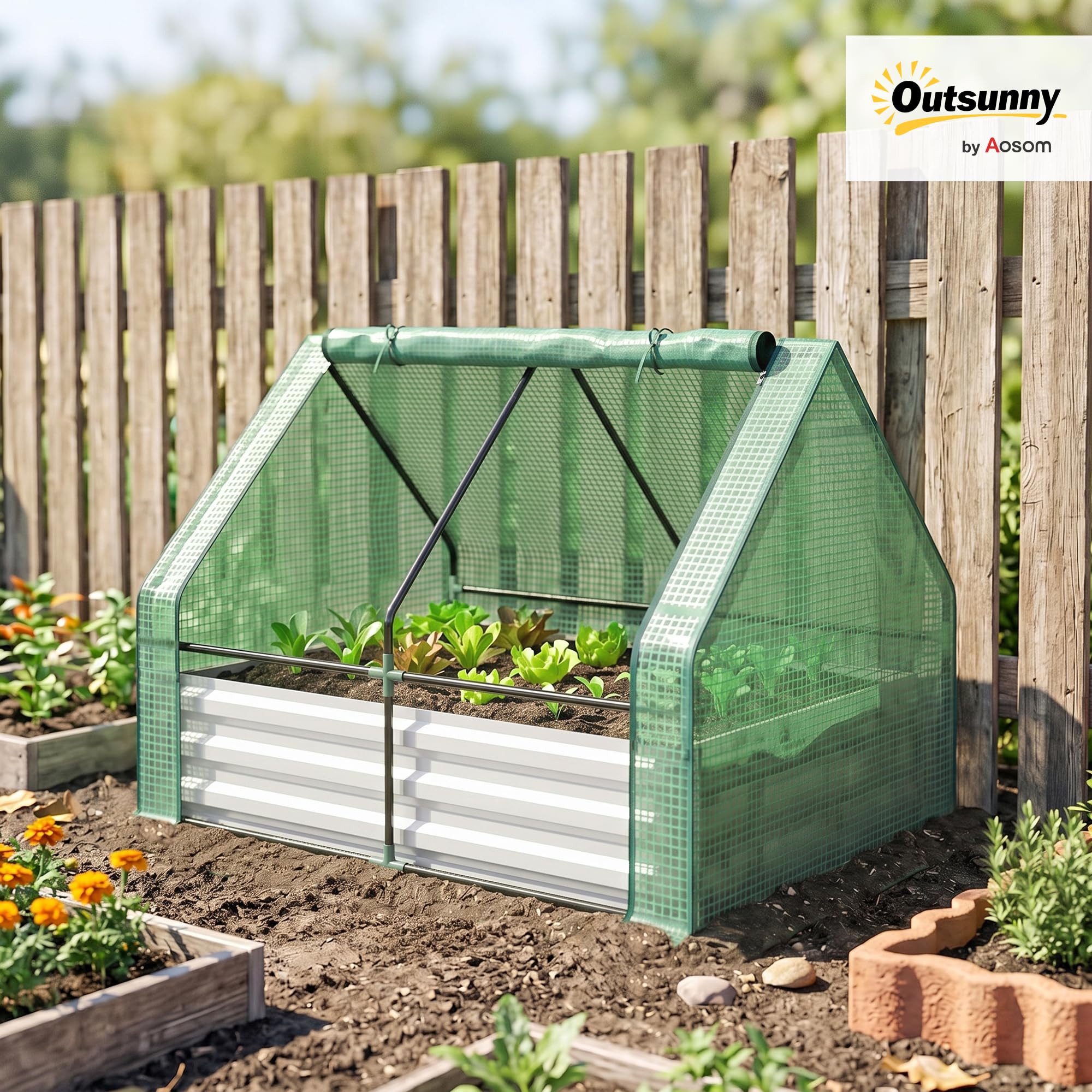 Amazon.co.jp: Outsunny 隆起したガーデンベッドカバー付き、屋外亜鉛