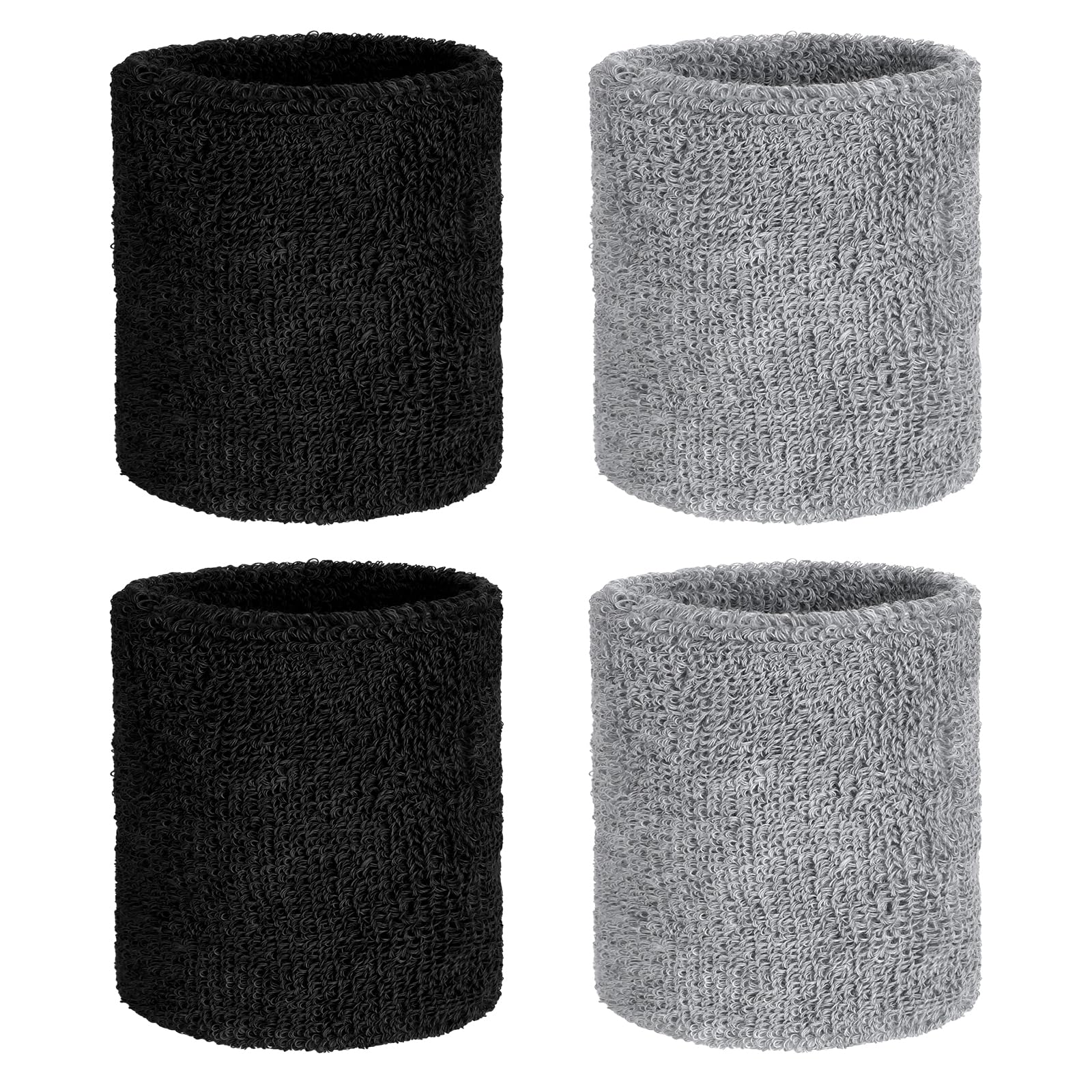 4 Pieces Wrist Sweatbands Sports Wristbands for Men Women, Absorbent Wrist Sweatbands Breathable Sweat Bands for Tennis, Basketball, Running, Gym, Working Out?Black, Gray?