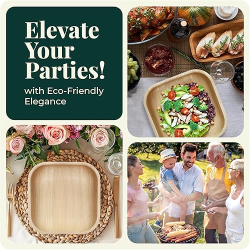 Miniatura 4 de KoalaLove - Platos de papel de bambú desechables de 6 pulgadas, 100 platos cuadrados de aperitivo y postre a granel, paquete de fiesta, platos de
