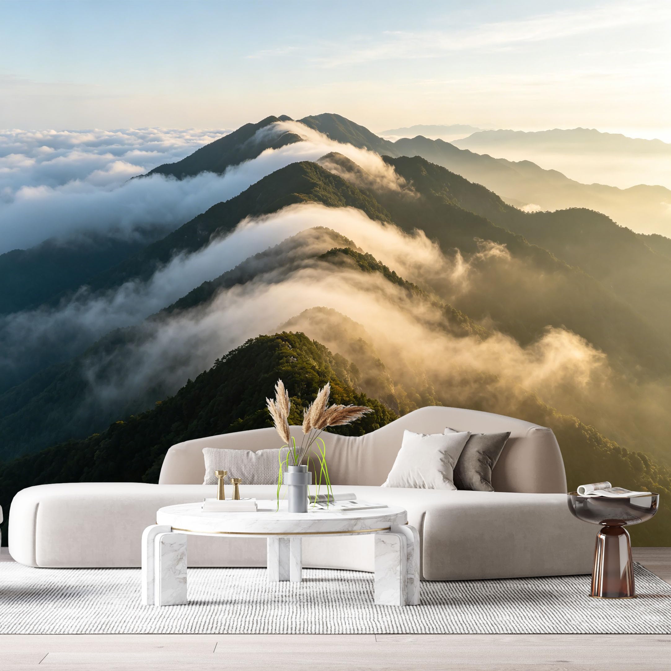 Custom Size Wall Murals Mountain Ridge Landscape Morning Mist Sunrise Clouds SelfAdhesive Wall Fabric Removable Large Wallpaper for Photo Living Room