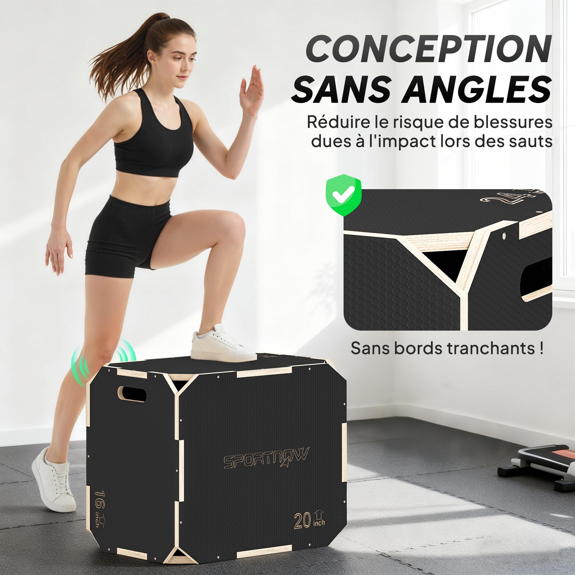 SPORTNOW 3 en 1 boîte pliométrique en Bois pour entraînement au Saut, Box Jump antidérapant et sans Coins, plyo Box pour Exercices de Gym à Domicile et entraînement en Plein air, Noir