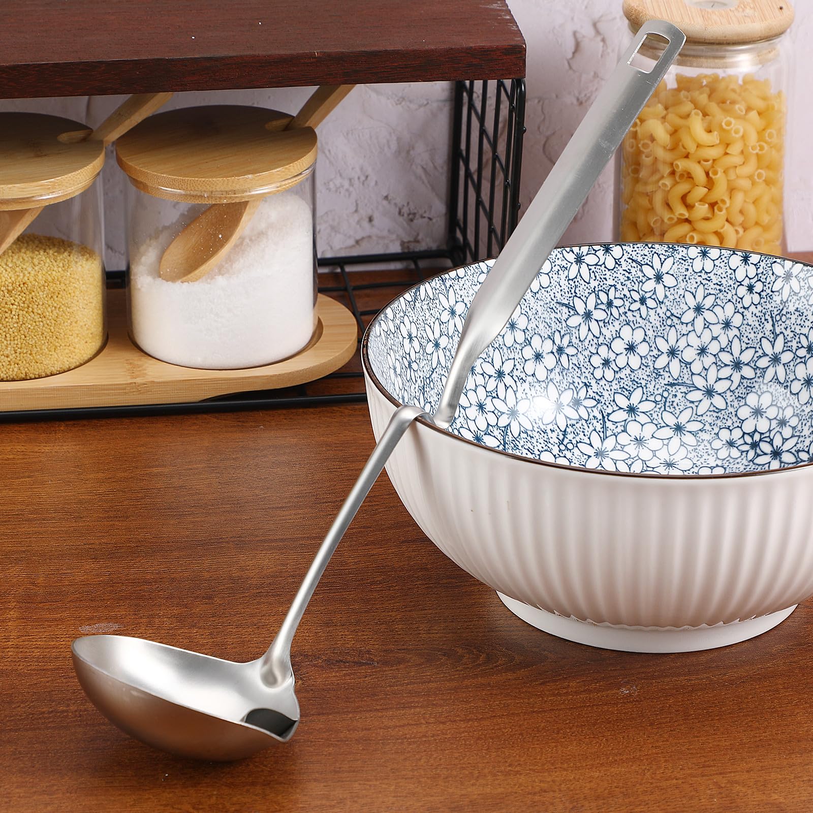 Generic Edelstahl Bowle Schöpfkelle als Ölfilterlöffel und Ölsiebschaufel mit Anti Heißem Griff Spülmaschinenfest für Hot Pot Suppenkelle